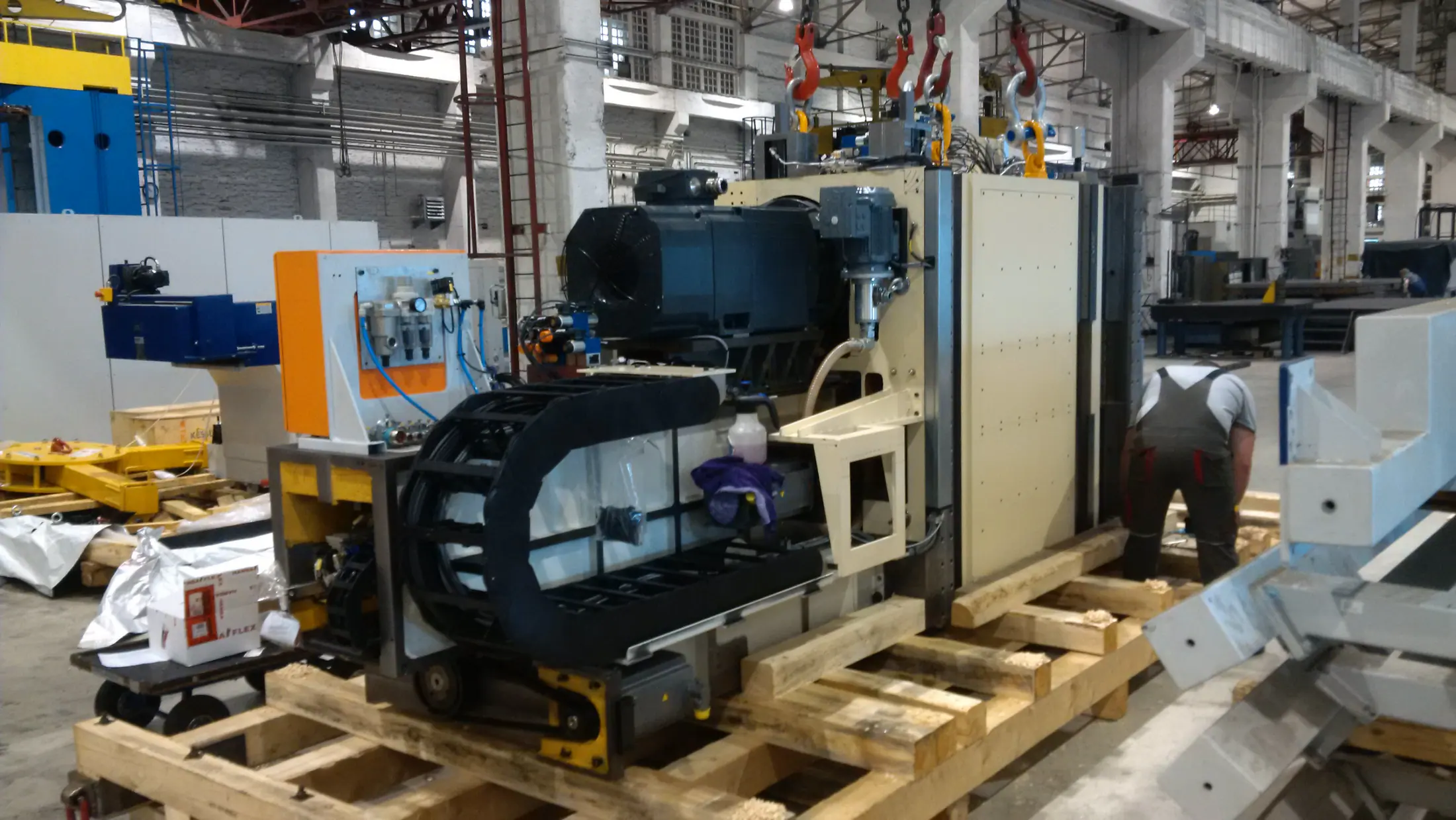 Large boring mill assembly during installation work